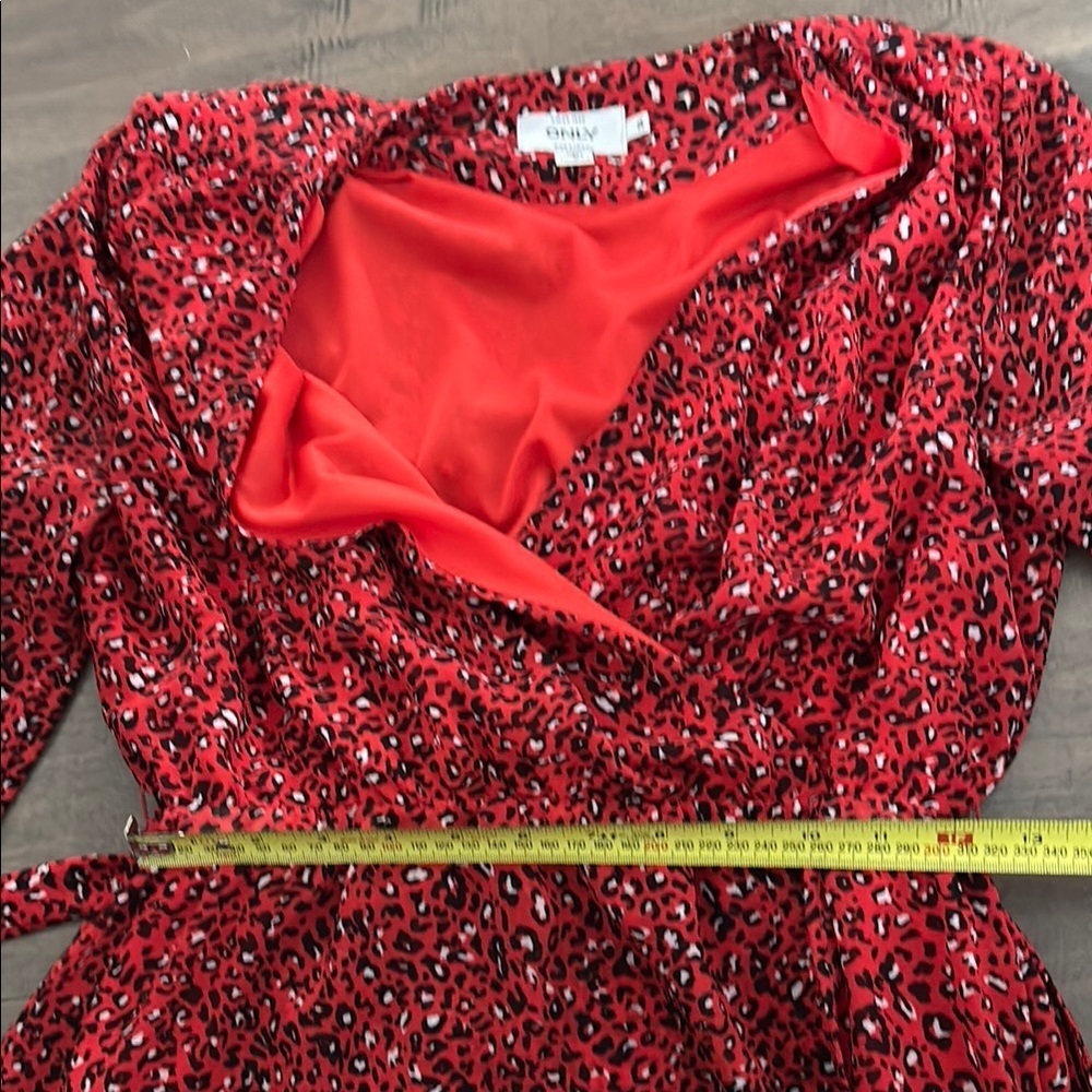Only Red and Black Wrap Sundress with Sheer Bishop Sleeves - Picture 8 of 10